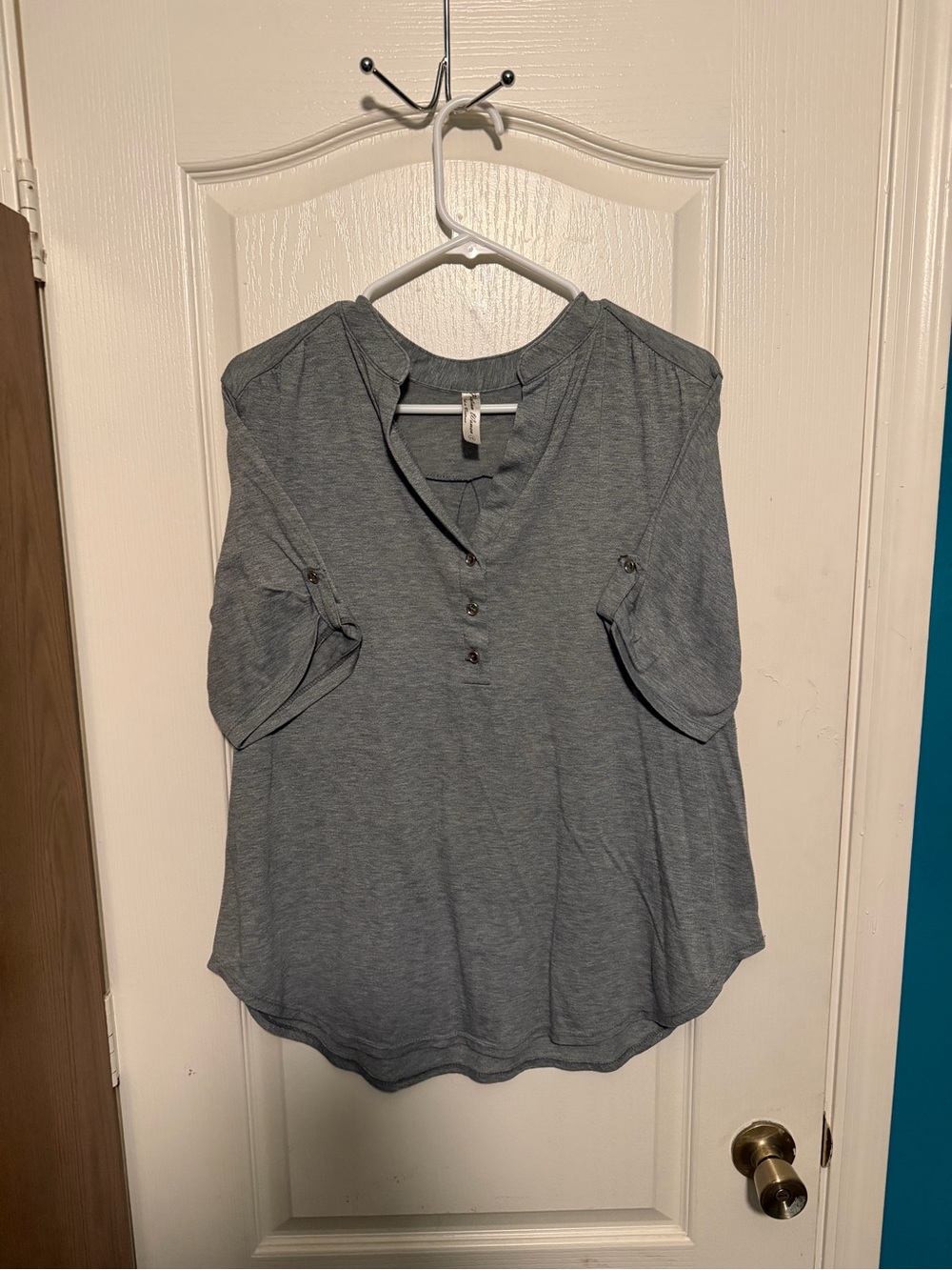Perseption Heather Blue Short-Sleeve Henley Blouse